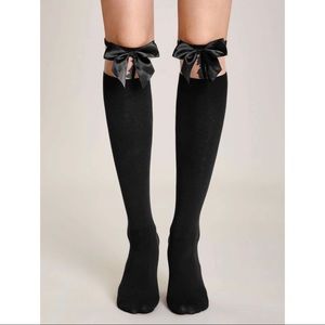 black bow decor knee high socks, nwot
